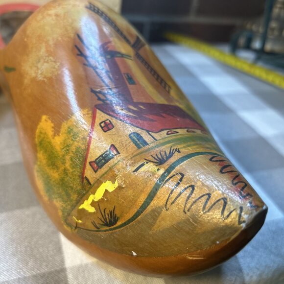 Dutch shoes Wooden Carved Clogs Made In Holland Painted Wind mill design 12” - Picture 4 of 9